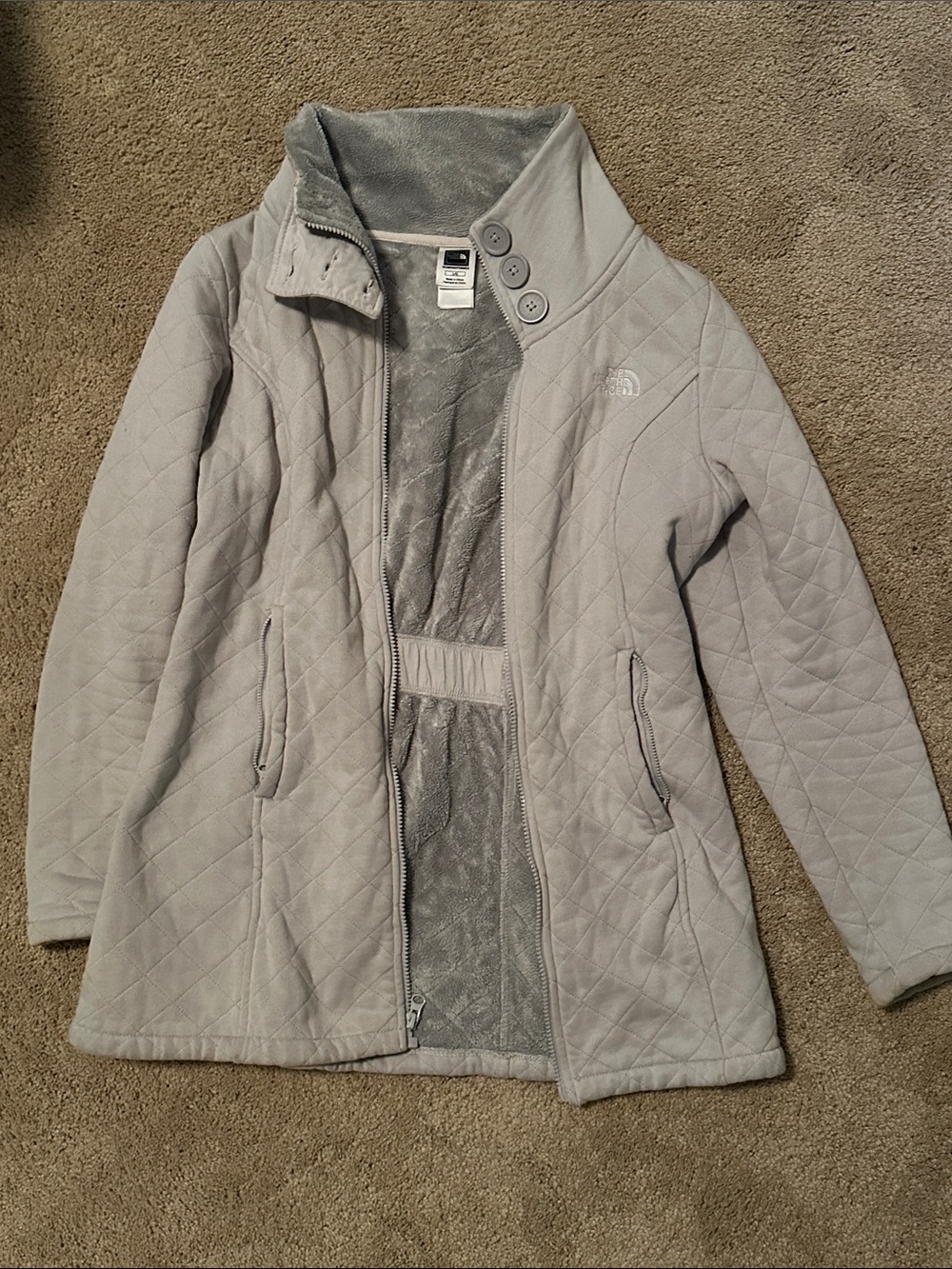 The North Face Light Gray Quilted Fleece Jacket